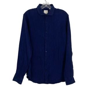 NWOT BAIRD MCNUTT MURANO Shirt Men L Linen Navy Long-Sleeve Button-Up Slim-Fit